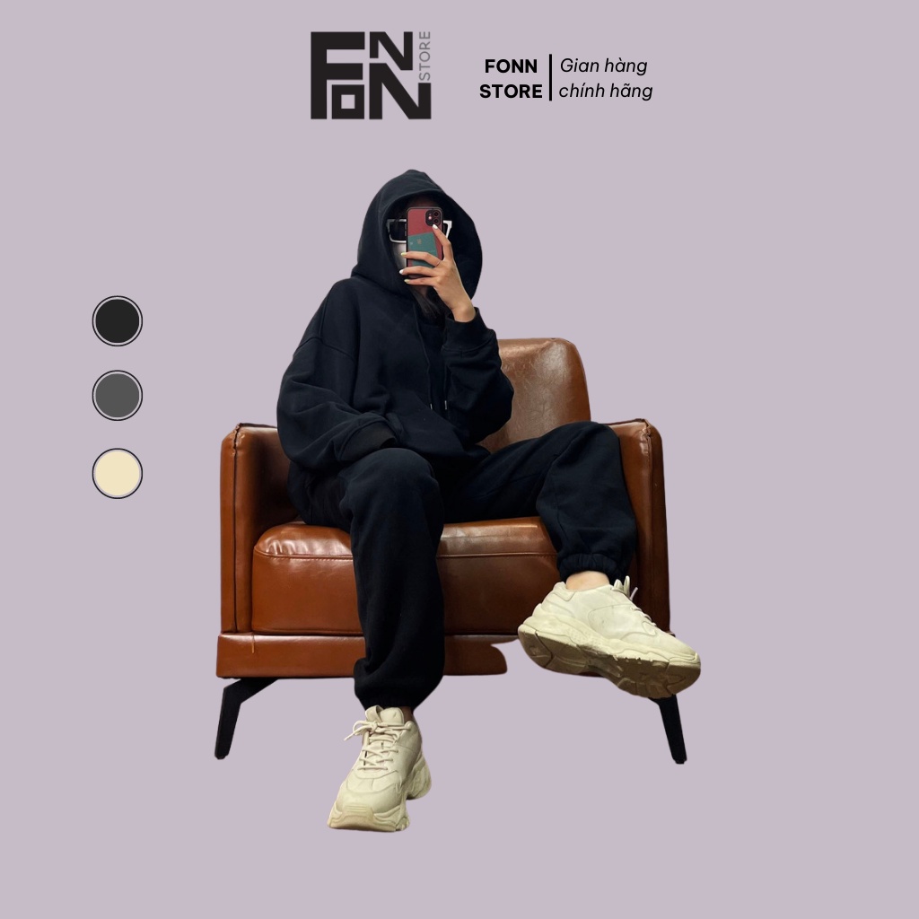 Bộ áo quần hoodie chất liệu nỉ bông cotton mềm mịn cao cấp - Fonn Store
