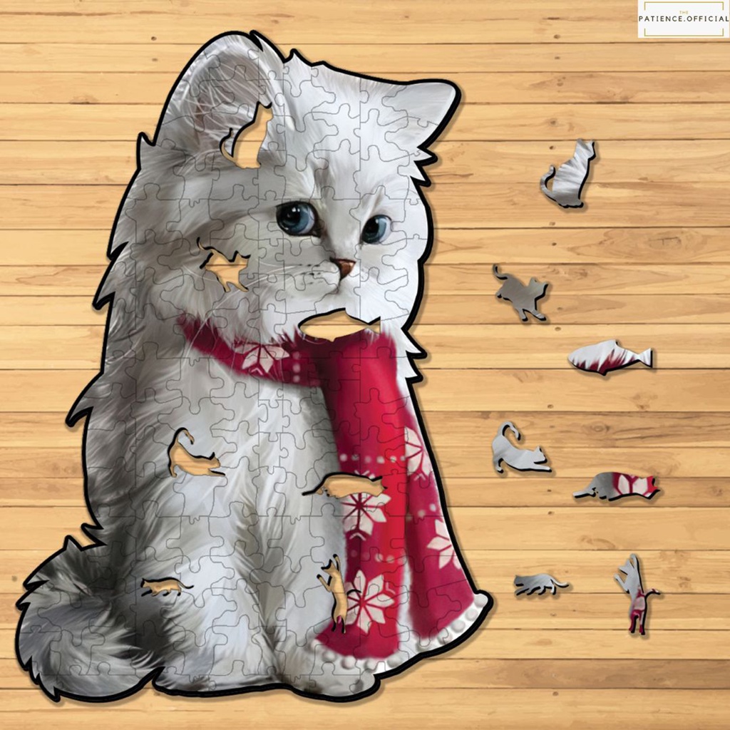 Tranh ghép hình gỗ 3D puzzle - Bộ đồ chơi xếp hình - Mèo trắng Tặng hộp đựng cao cấp - white cat