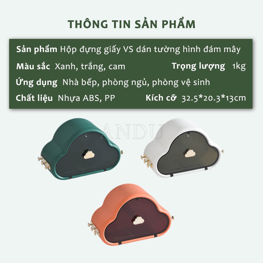 Hộp Đựng Khăn Giấy - Kệ Đựng Mỹ Phẩm Treo Tường Hình Đám Mây Tiện Ích Siêu Xinh Siêu Sang Có Móc Treo