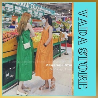 Váy , đầm babydoll suông hai dây bản to nữ ,  dáng dài đi biển , đi chơi chất vải thô sang trọng