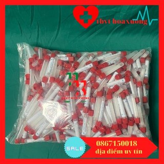 Túi 500 Ống nghiệm nhựa dẻo PP màu trắng có nắp đỏ không nhãn , có nhãn 5ml