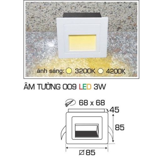 Đèn âm tường 009 trắng 3W