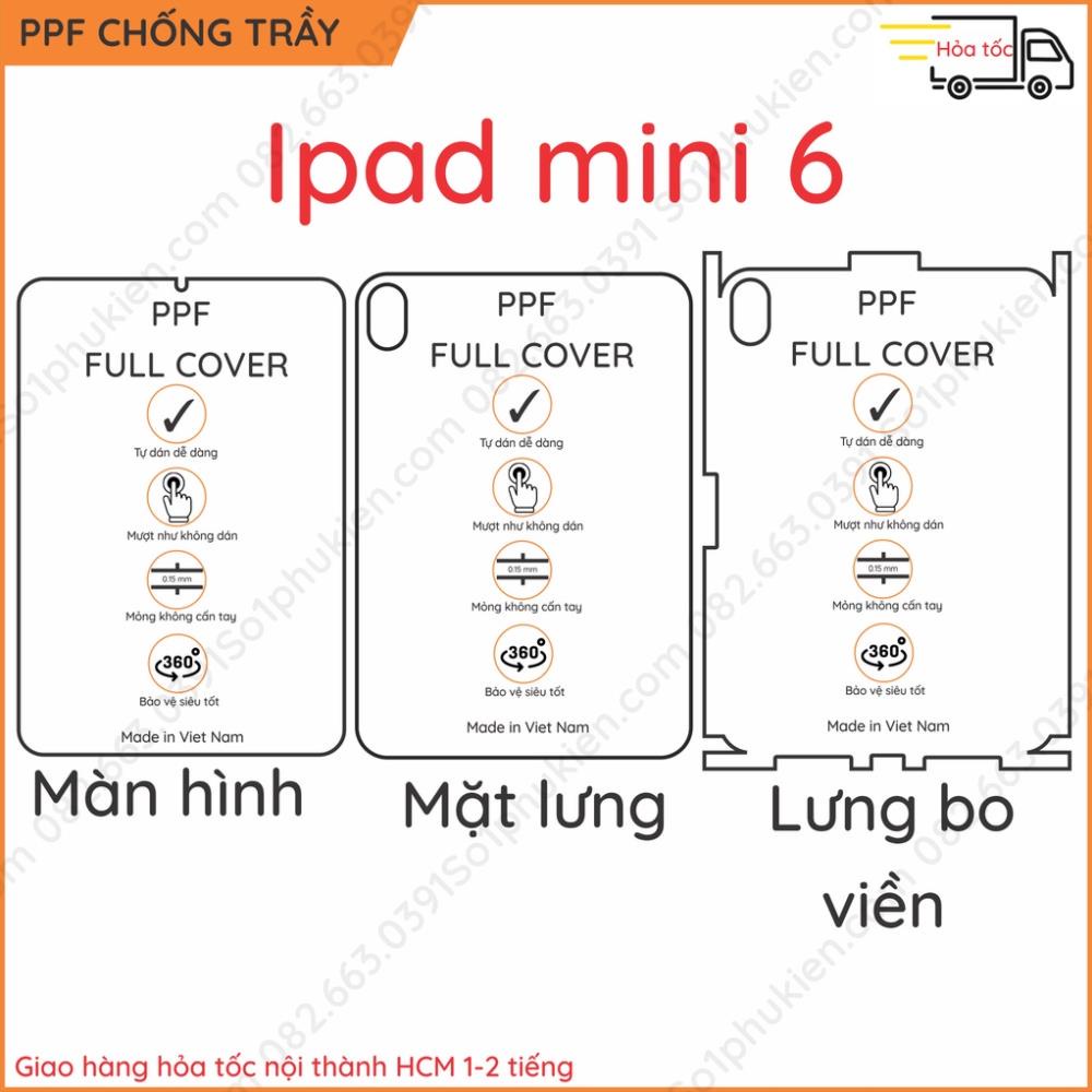 Dán PPF iPad Mini 6 (2021) loại nhám, bóng dành cho màn hình, mặt lưng, mặt lưng full viền