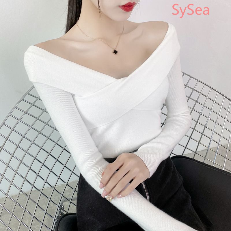 Áo Croptop Dệt Kim Cổ Chữ V Màu Sắc Đơn Giản Quyến Rũ Cho Nữ