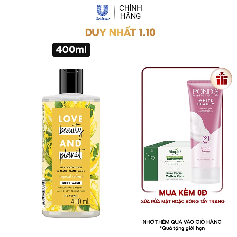 Sữa Tắm Lưu Hương Love Beauty & Planet Sữa Tắm Nước Tropical Refresh Với 100% Tinh Dầu Ngọc Lan Tây 400Ml