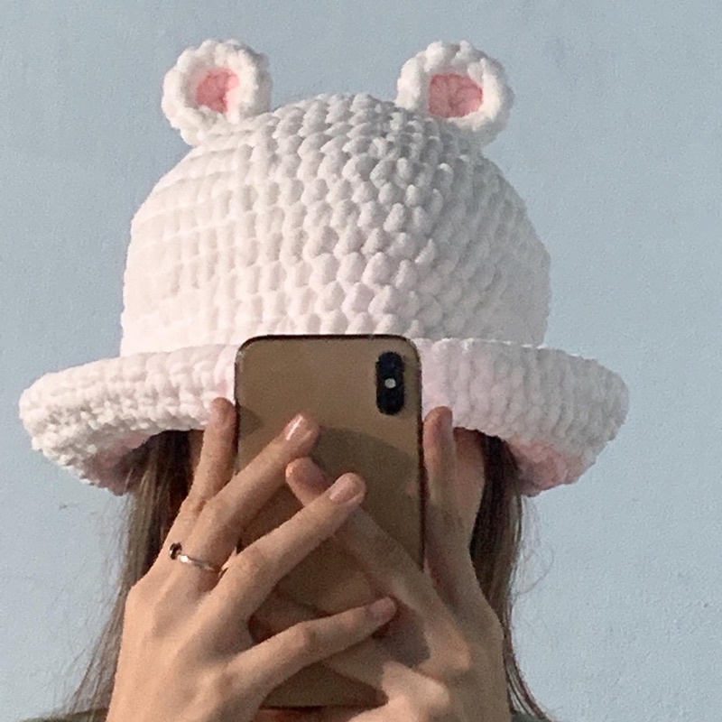 Nón tai gấu len nhung dễ thương handmade
