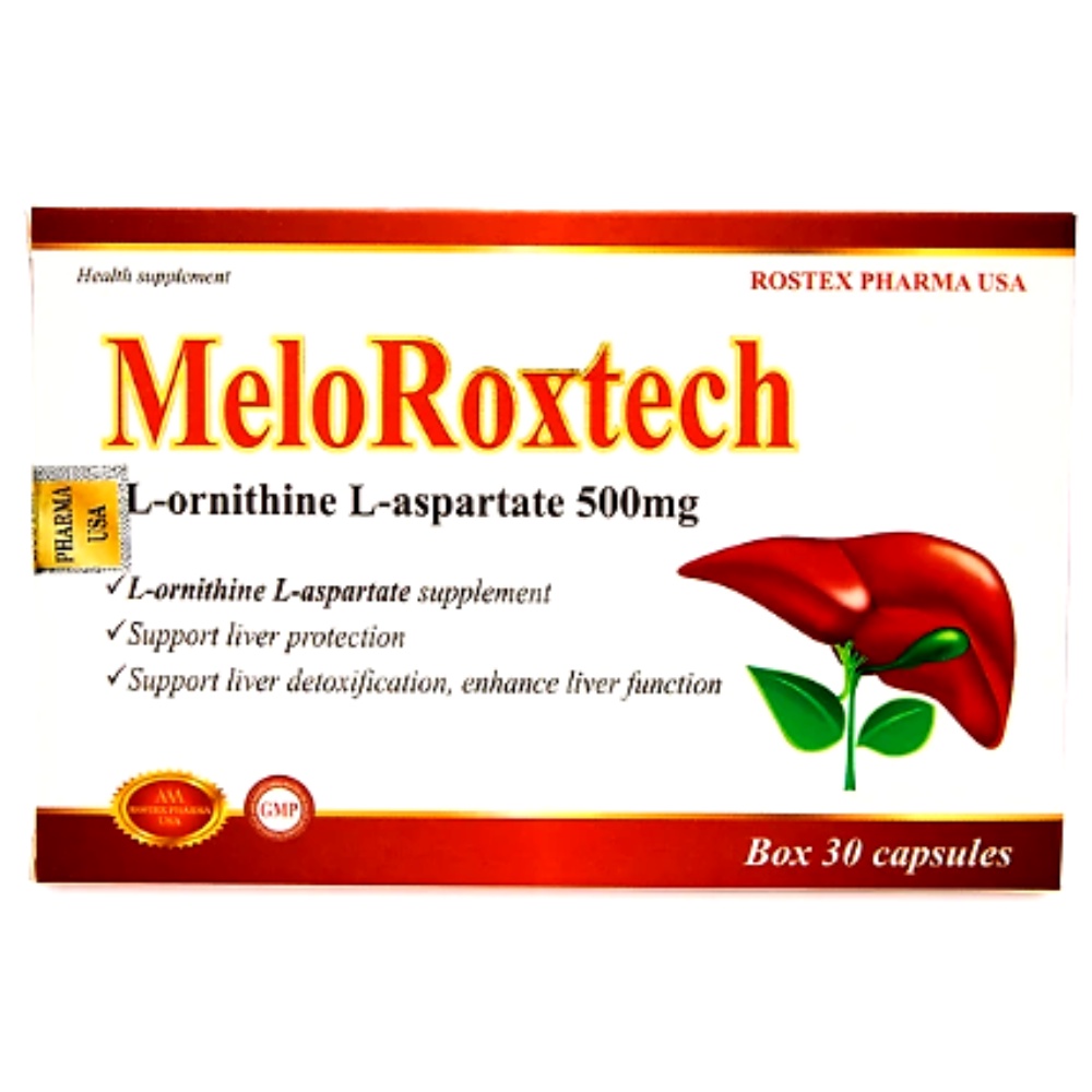 Bổ gan  Meloroxtech L-ornithine L-aspartat 500mg hạ men gan, giải độc gan - 30 viên
