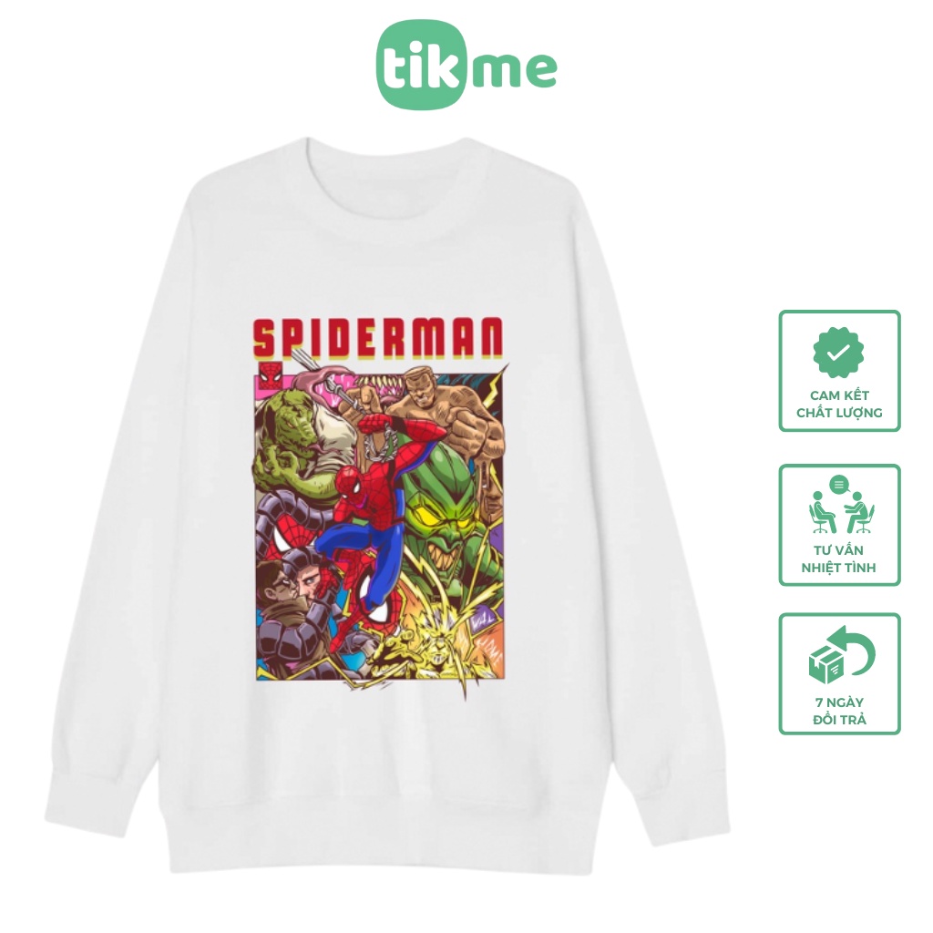 Áo nỉ sweater nam nữ form rộng size XS-2XL hình người nhện không còn nhà Spider Man