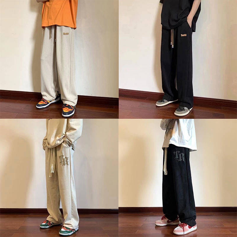 Pants Men's Spring and Autumn Ins High Street Fashion Brand Straight Black Loose Sports Men's Autumn Trendy Casual Pants x5j5