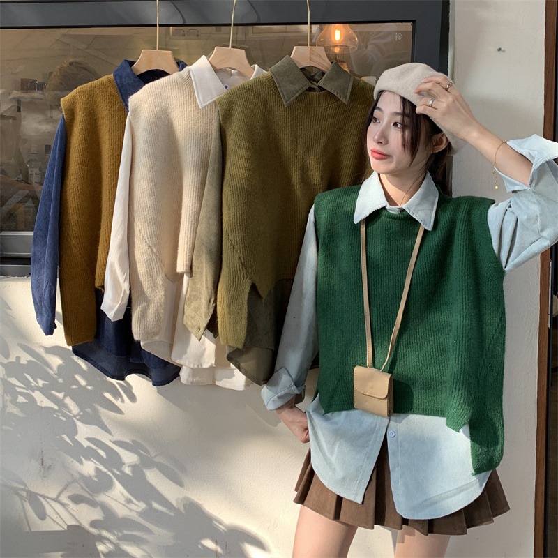 (ORDER) Áo vest len gile vạt cao thấp không đều form rộng style công sở trẻ trung đáng yêu