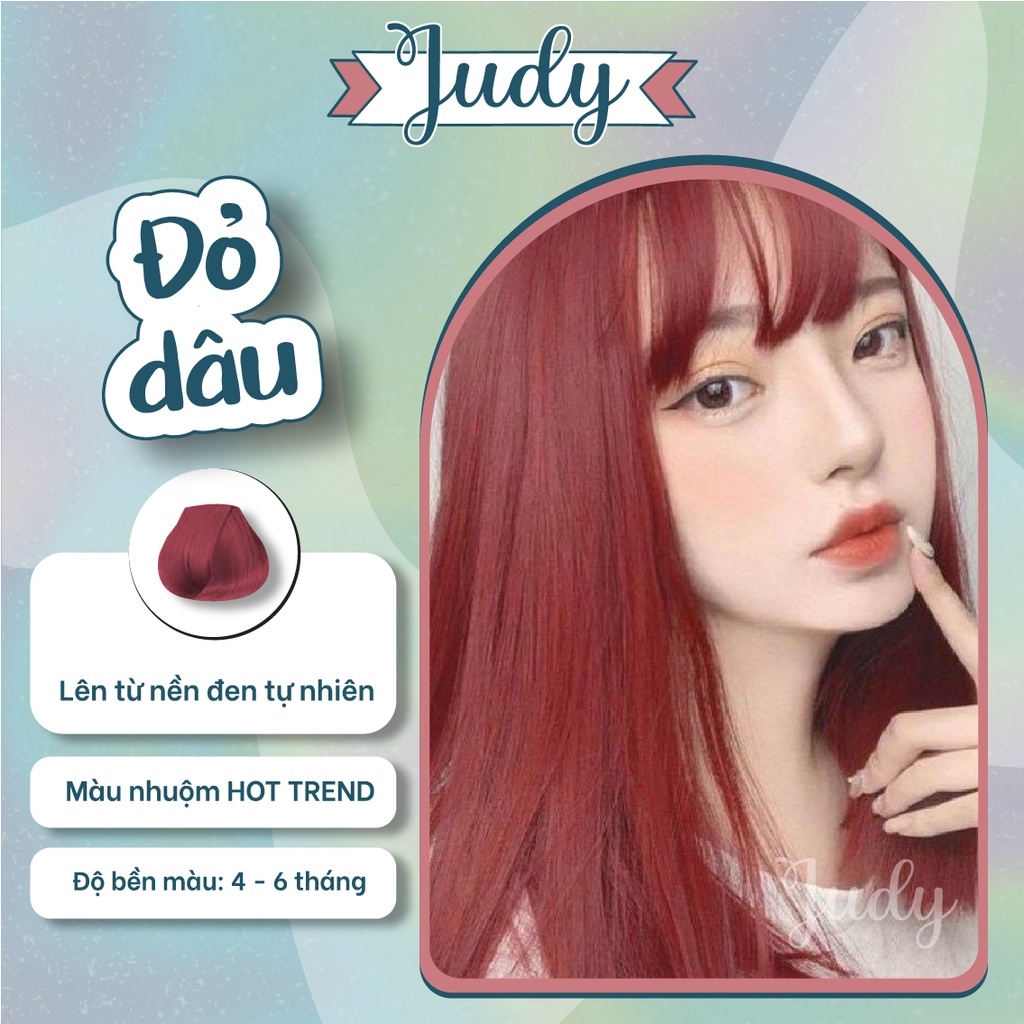 Thuốc nhuộm tóc màu ĐỎ DÂU tại nhà đơn giản + tặng oaxy trợ nhuộm và gang tay, dưỡng tóc bóng mượt, phục hồi hư tổn