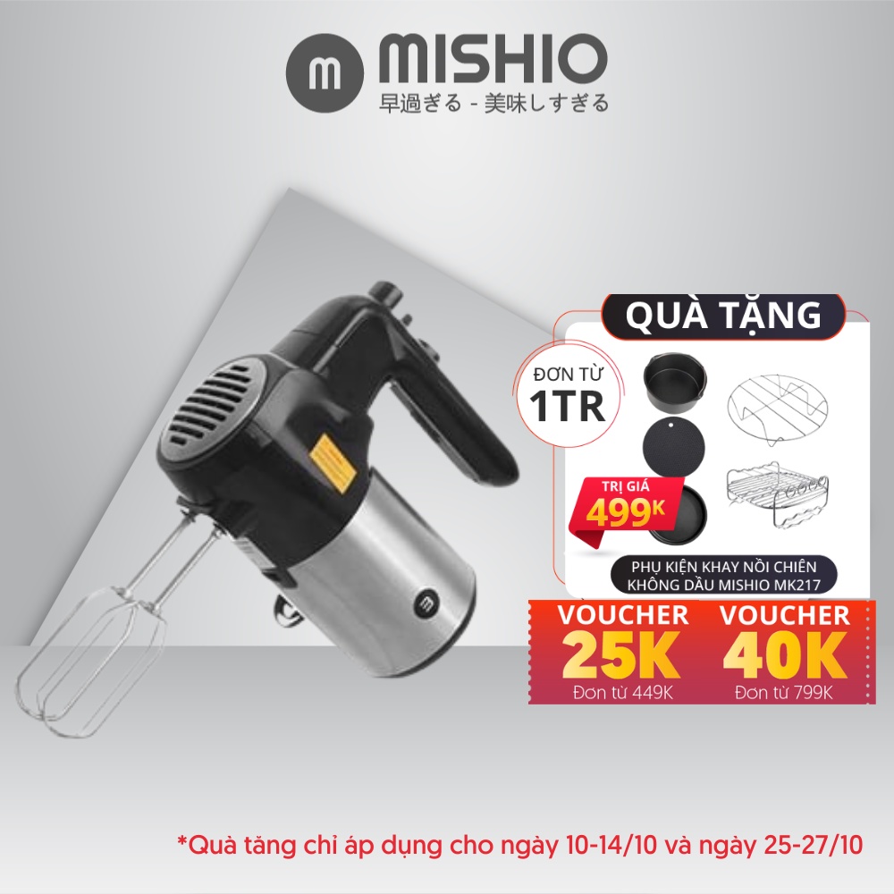 Máy đánh trứng Mishio MK215 đi kèm que đánh trứng và đánh bột - 5 tốc độ đánh tối ưu