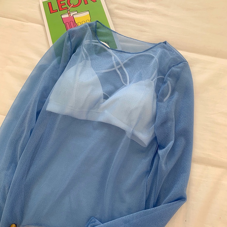 Áo lưới xuyên thấu tay dài cổ tròn thời trang cho nữ MS59