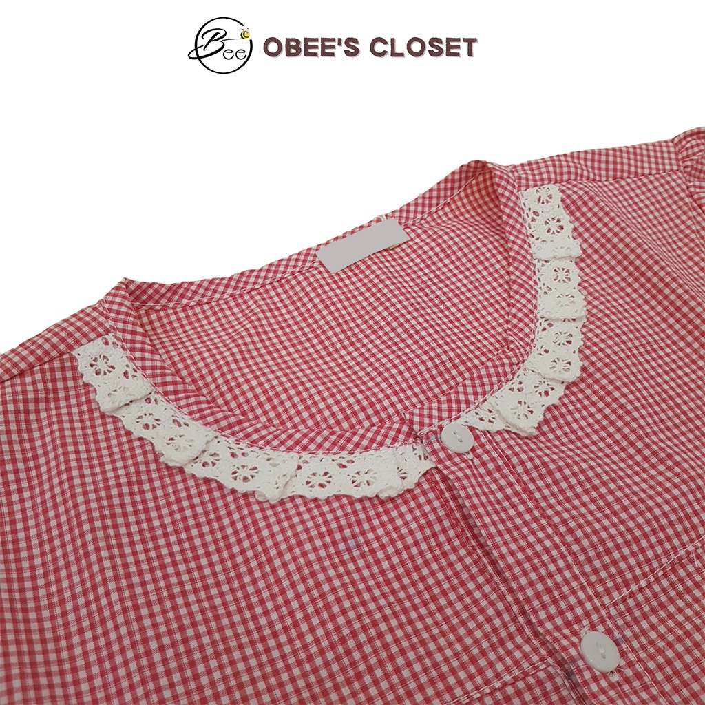 Đồ bộ nữ Đồ bộ mặc nhà quần dài 9 tấc vải kate cotton cổ phối ren dễ thương Obee Closet