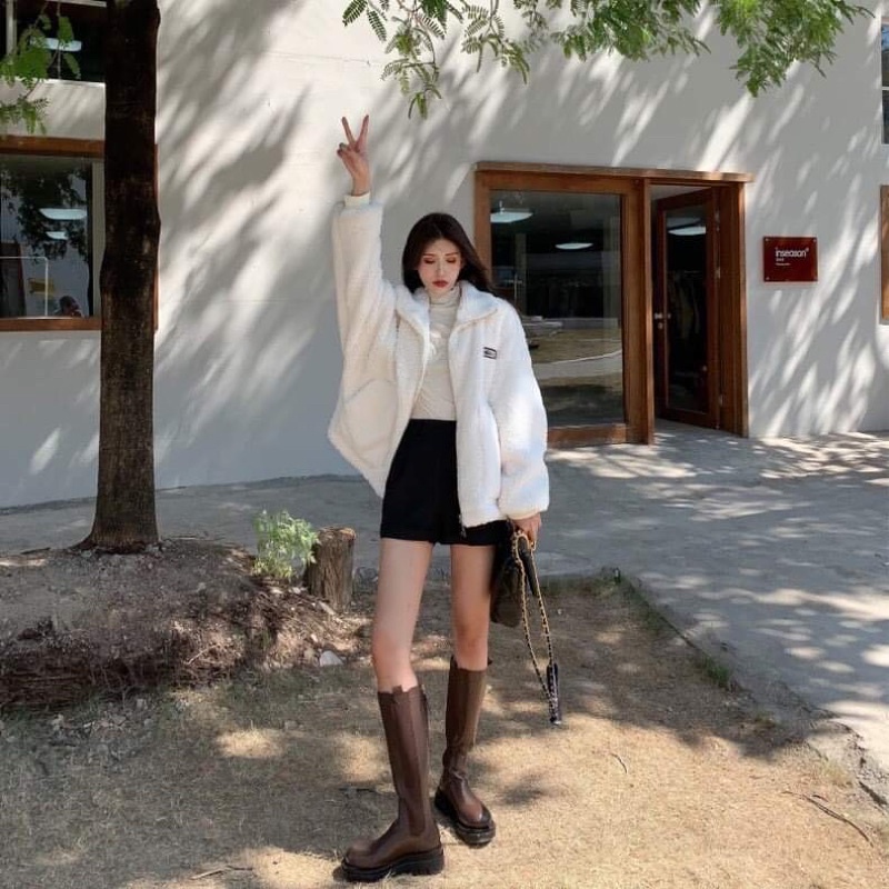 Áo khoác lông logo túi ốp + bo tay COA699