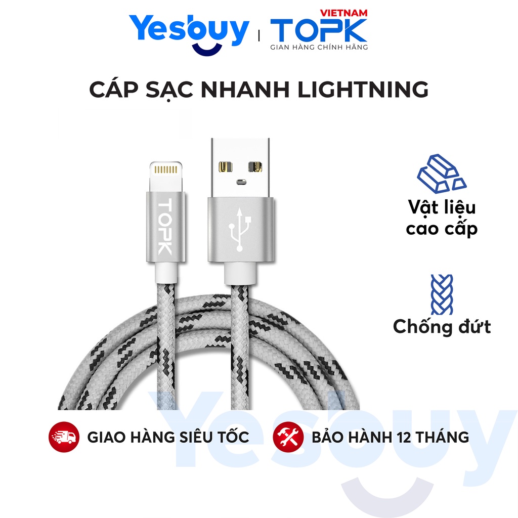 Dây sạc nhanh 3A TOPK AN09 vỏ bện nylon dài 1m - Hàng chính hãng Bảo hành 12 tháng