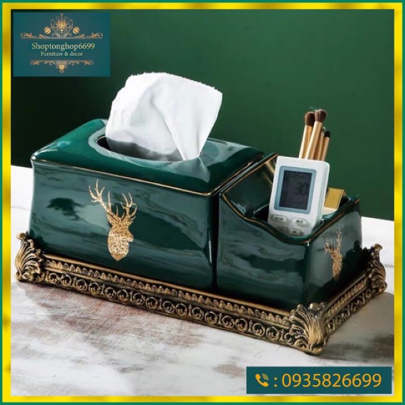 Hộp đựng giấy gốm sứ hình hươu