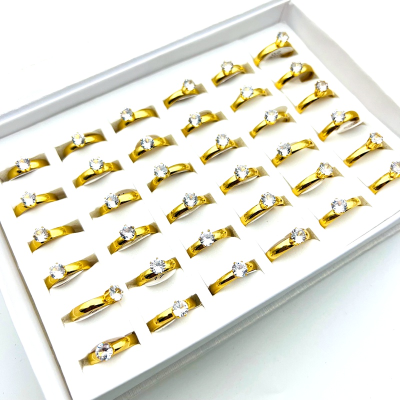 Bộ 20 Nhẫn Thép Không Gỉ Đính Đá Zircon 6 Móng Thời Trang Dành Cho Nữ