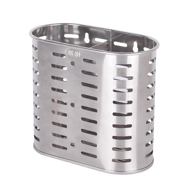 Ống cắm đũa bằng inox hình bầu dục 2 ngăn kèm miếng dán siêu chắc TH