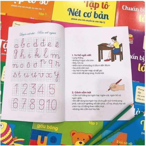 Sách - Bộ hành trang cho bé vào lớp 1 tập tô tập viết chữ, số - 10 quyển kèm bút chì và tẩy NSTO