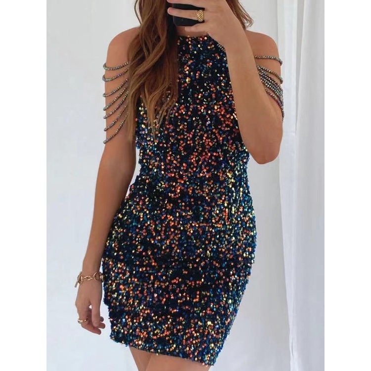 Hàng Mới Về Đầm Hai Dây Ôm Eo Đính Kim Sa Pha Lê Tua Rua Thời Trang Xuân Hè Phong Cách Âu Mỹ 2022