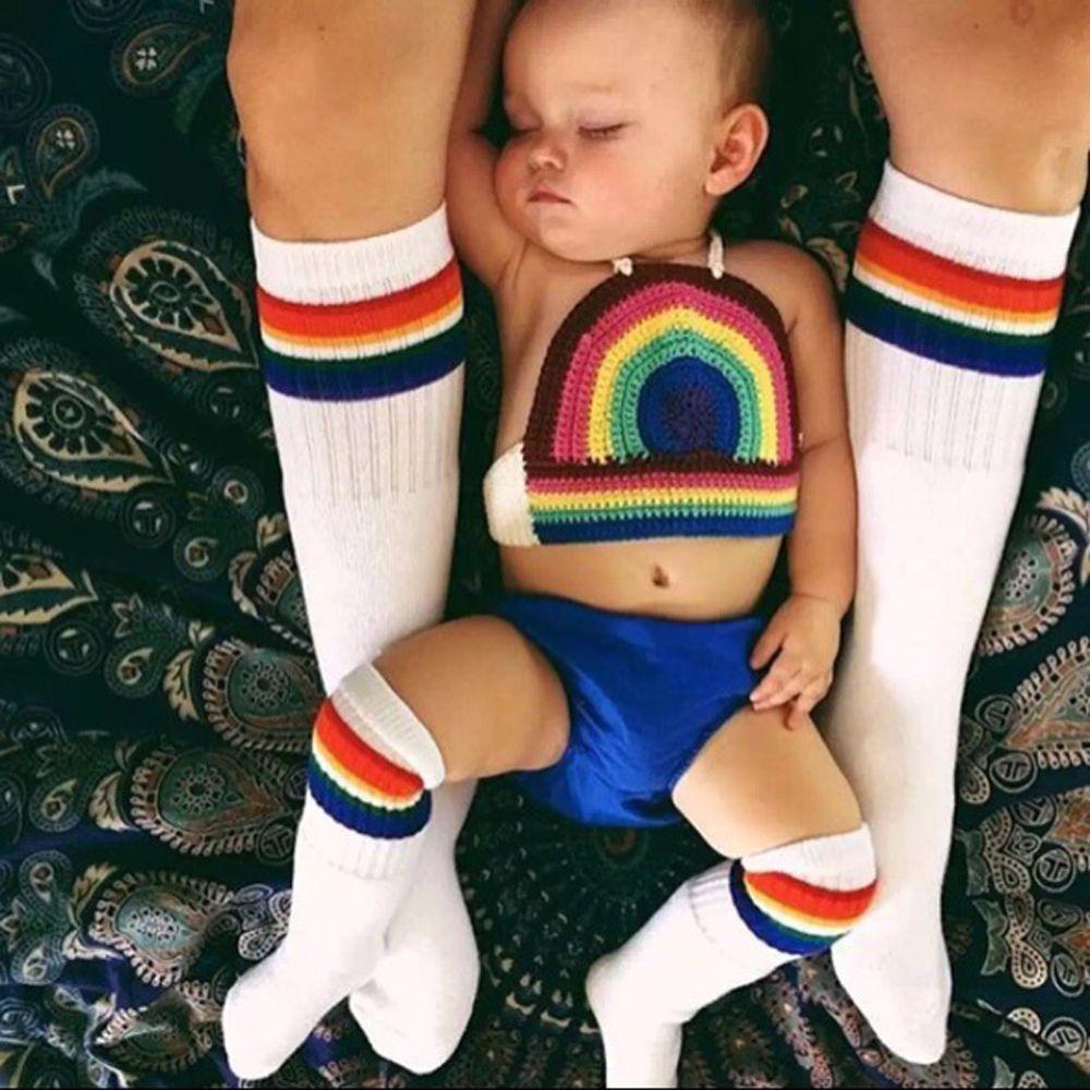 BSUNS 1 Đôi Vớ Giữ Ấm Mùa Đông Họa Tiết Sọc Cầu Vồng Dễ Thương Dành Cho Bé Trai /