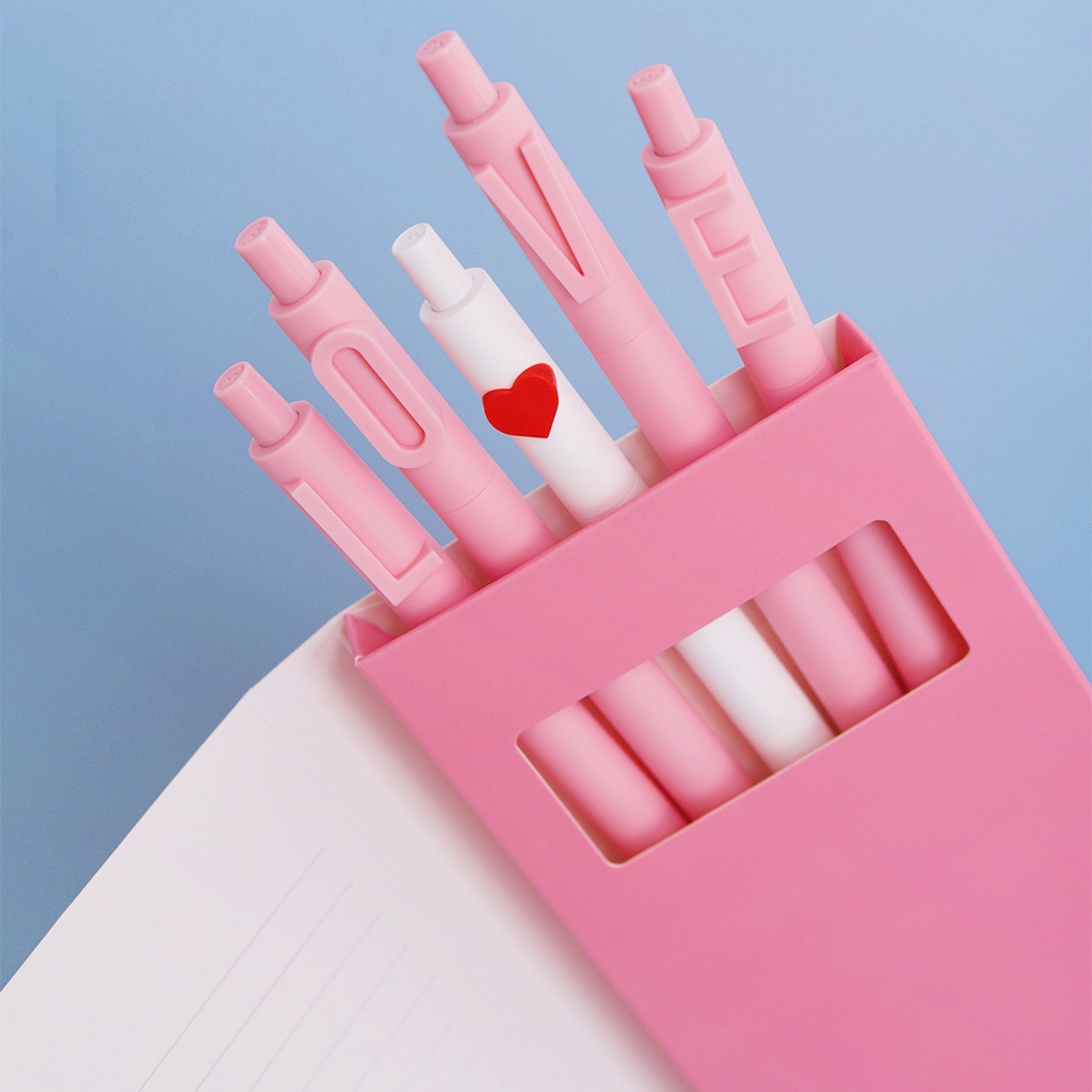 Bộ 5 bút gel Kaco LOVE mực đen ngòi 0,5mm