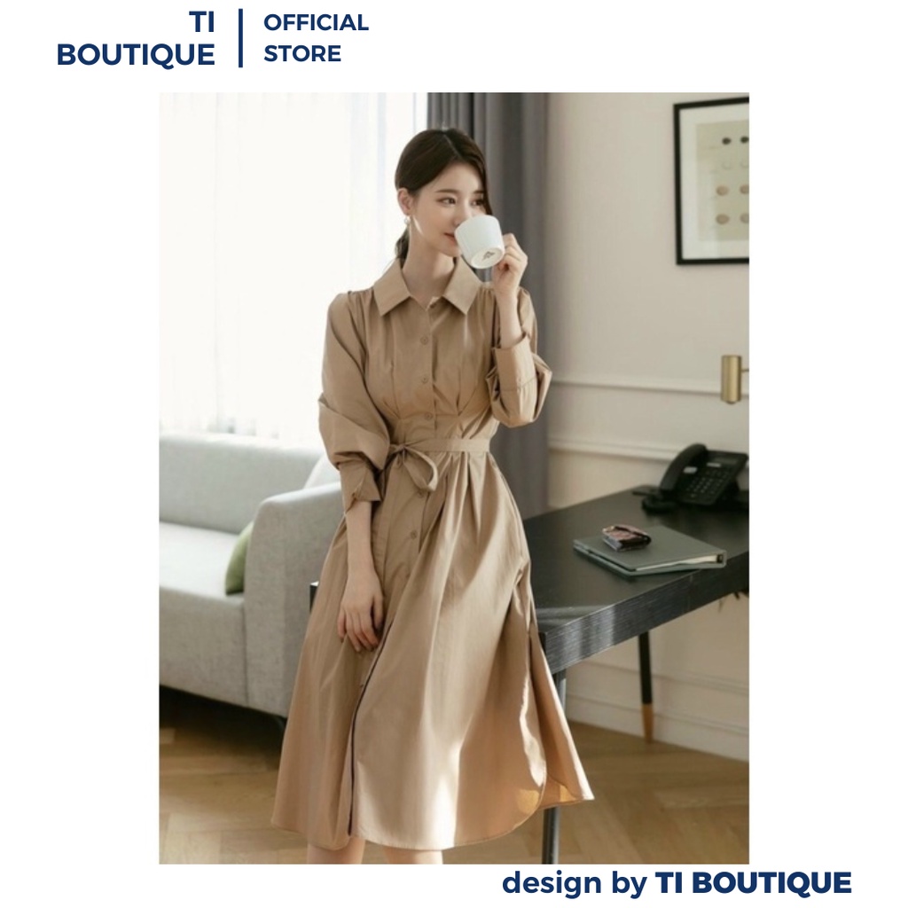 Đầm Thời Trang Đi Làm Cổ Somi Phối Tay Dài Lửng Sang Chảnh Cuốn Hút, Đầm Váy Công Sở Dáng Suông Có Dây Thắt Nơ Eo