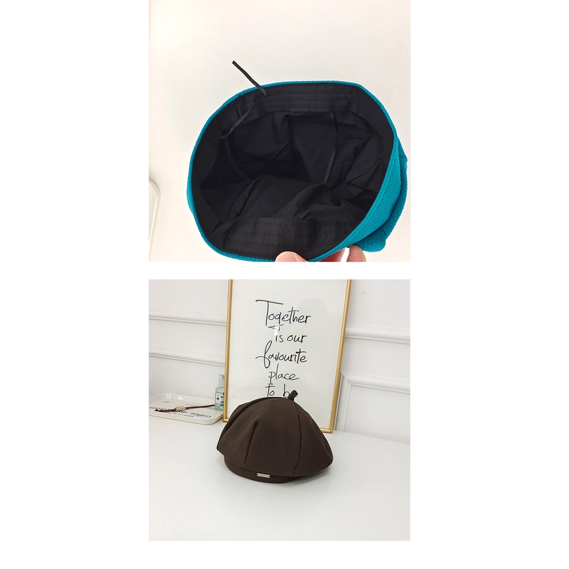 Mũ Beret Màu Đen Đính Nhãn Kim Loại Thời Trang Thu Đông Nhật Hàn