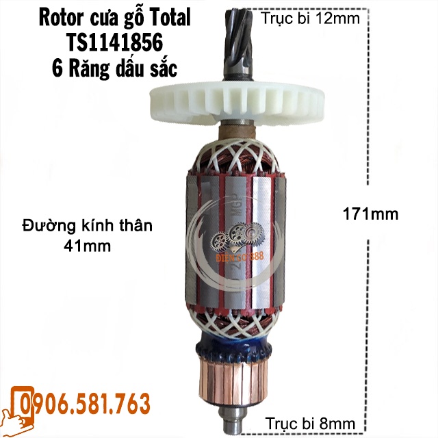 Rotor cưa gỗ TOTAL TS1141856 6 Răng Thân 41mm Dài 170mm - Tặng chổi than