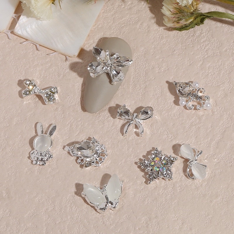 Charm nail cao cấp, charm bạc gắn móng tay, phụ kiện trang trí móng tay
