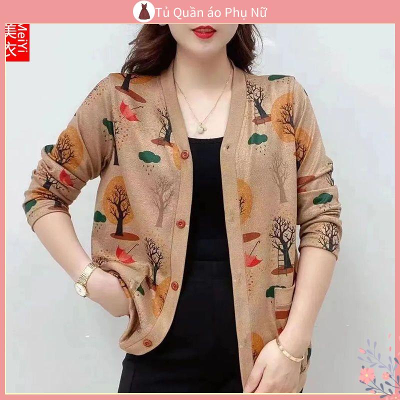 Áo Khoác Cardigan Dệt Kim Mỏng Tay Dài Thời Trang Xuân Thu Cho Phụ Nữ Trung Niên O len 'c' ha N quo N 'c 2022