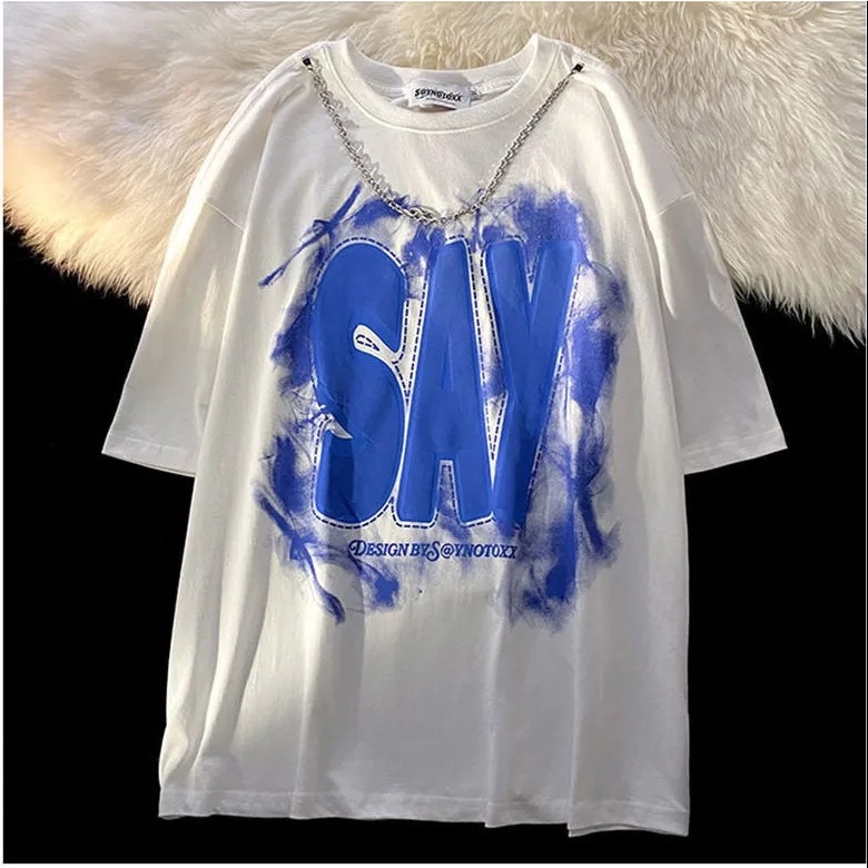 Áo thun ZHELIHANGFEI tay ngắn dáng rộng in họa tiết phong cách học đường thời trang dễ phối đồ