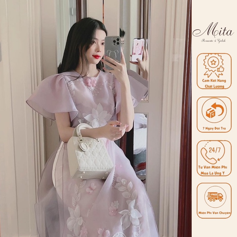 Mita Boutique- Áo Dài Cách Tân Thanh Di Mita Hoạ Tiết Đính Kết -SP001784