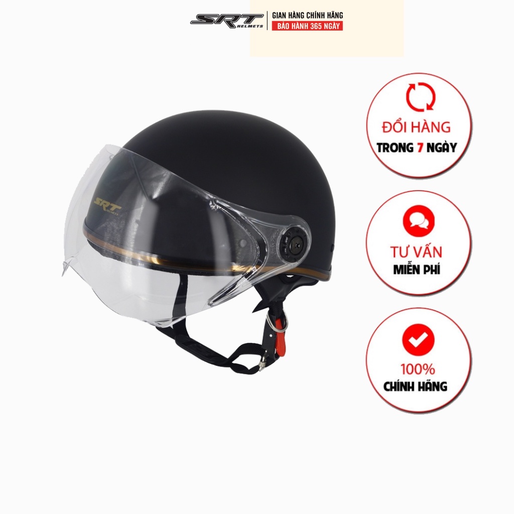 Mũ bảo hiểm nửa đầu SRT - 1/2 KÍNH VIỀN ĐỒNG - chống tia UV cao cấp