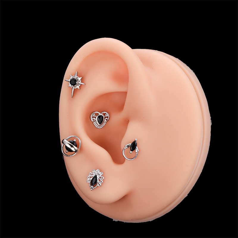 1 Khuyên Tai Kiểu Dàn Giáo Bằng Thép Đen Zircon 20Gauge