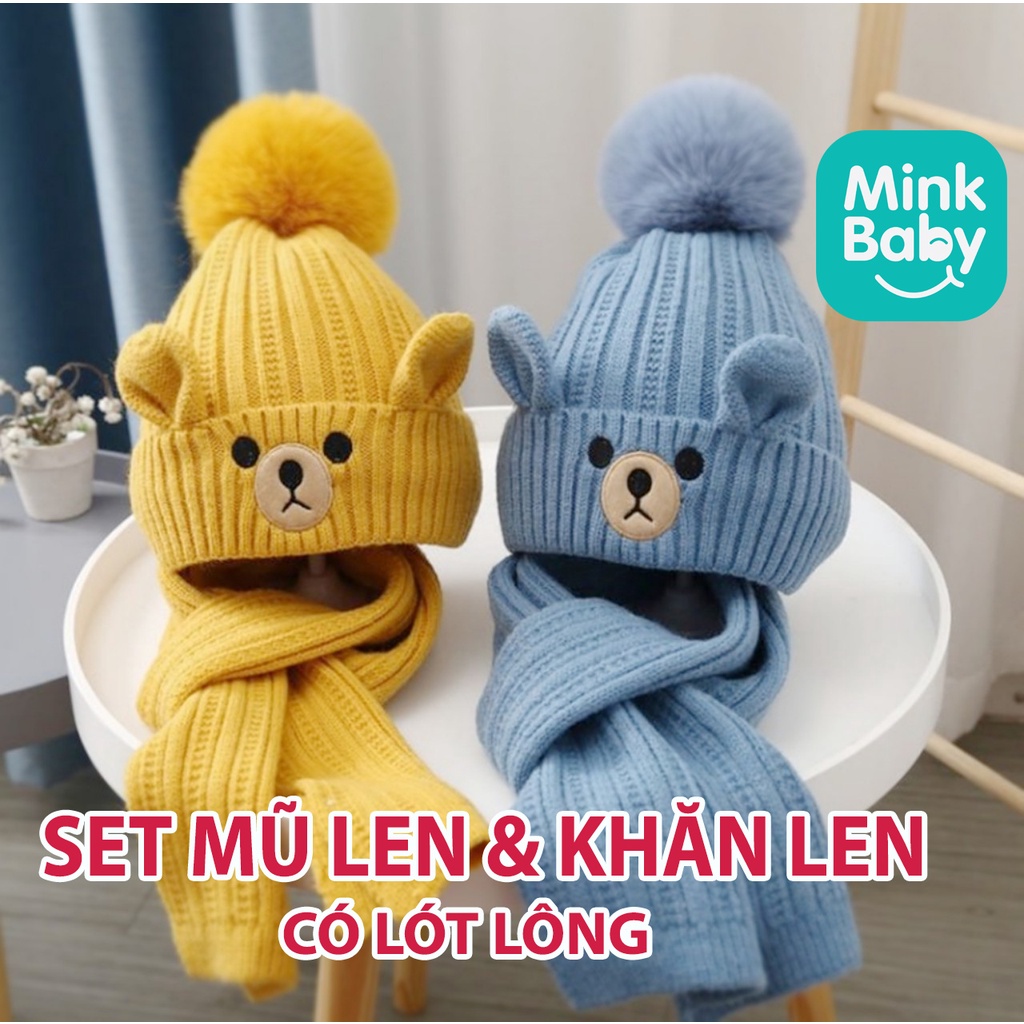 SET MŨ LEN + KHĂN LEN MINKBABY CHO BÉ 3-10 TUỔI ( MẪU 2)