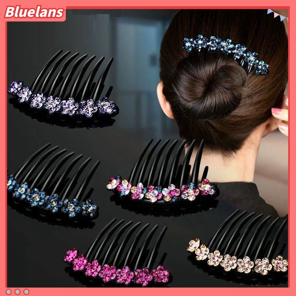 Lược Cài Tóc 7 Răng Đính Đá Trang Trí Hoa Xinh Xắn Chống Trượt 48h