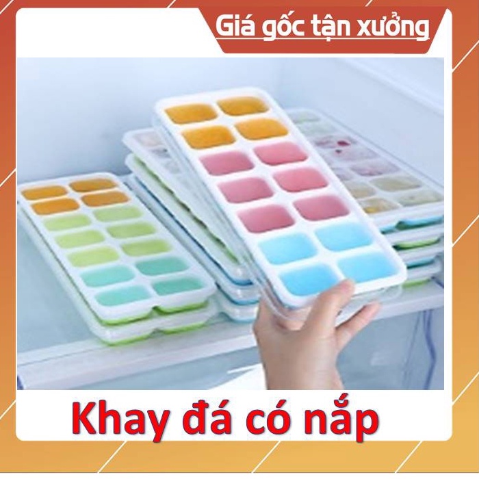 Khay Đá Silicon Có Nắp Đậy 14 Viên, Khay Đựng Đá Tủ Lạnh, Làm Đá ,Thạch Kem, Chống Mùi Tuyệt Đối, Dễ Lấy