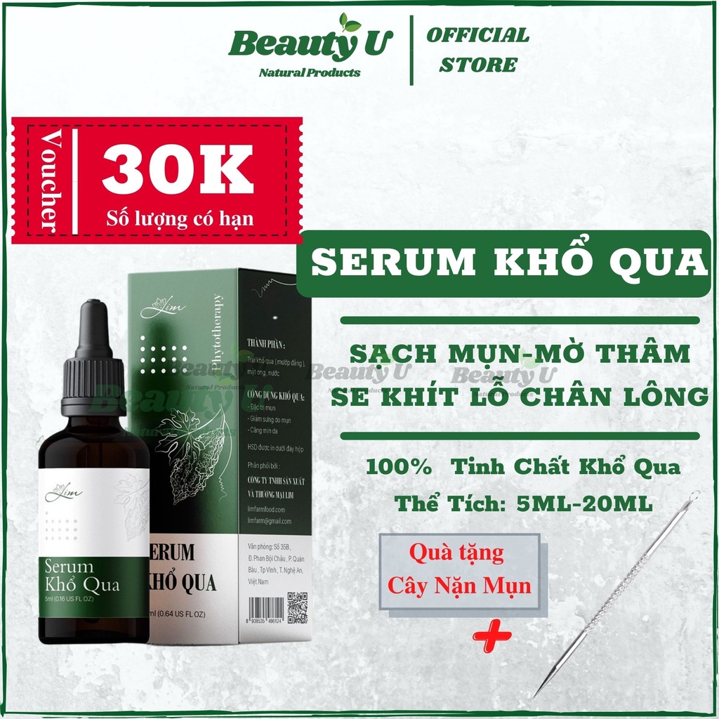 Serum Dưỡng Da Giảm Mụn Tinh Chất Khổ Qua Lim- Handmade - Sạch Mụn Mờ Thâm Se Khít Lỗ Chân Lông , Kiềm Dầu , Mụn Đầu Đen