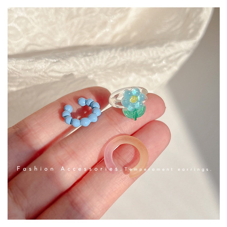 Set 3 Khuyên Tai Hình Bông Hoa Màu Sắc Gradient Phong Cách Hàn Quốc Dành Cho Nữ