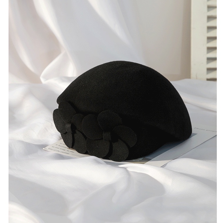 Mũ Nồi Vải Len Họa Tiết Hoa Hai Lớp Thời Trang Thu Đông Dễ Thương Cho Nữ