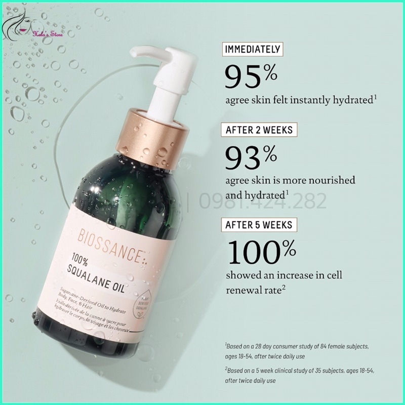 Dầu dưỡng ẩm Squalane Oil tinh khiết 100% Biossance dùng được cho mặt, toàn thân và cho tóc