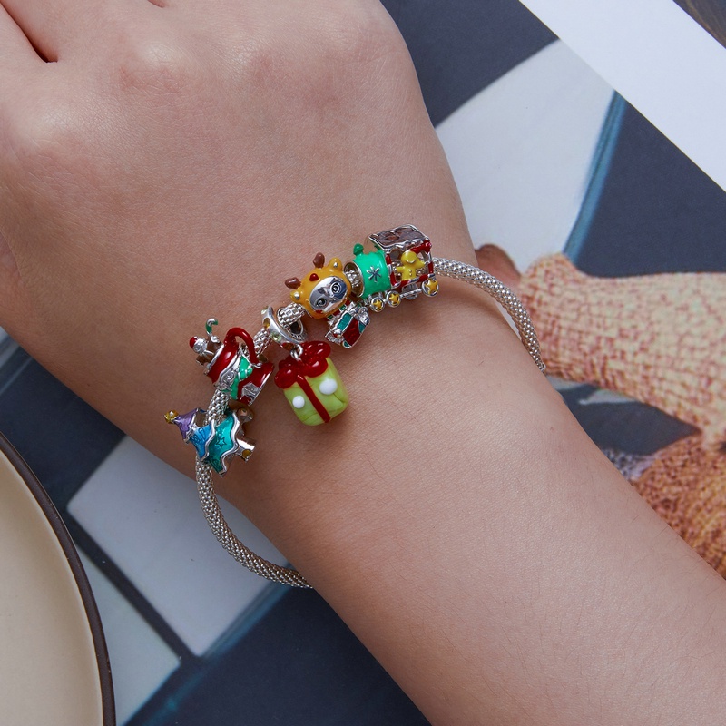 BAMOER Mặt Vòng cổ Bạc 925 Hình Đoàn Tàu Lửa / Người Tuyết / Mèo Thời Trang DIY