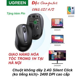 Chuột không dây 2.4g silent 2400dpi ugreen 90371 cao cấp - tặng 01 pin - hàng chính hãng