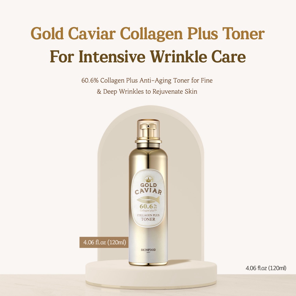 [SKINFOOD] Nước hoa hồng Caviar Collagen vàng 120ml / 60.6% Collagen Extract / Gold Caviar Collagen Toner