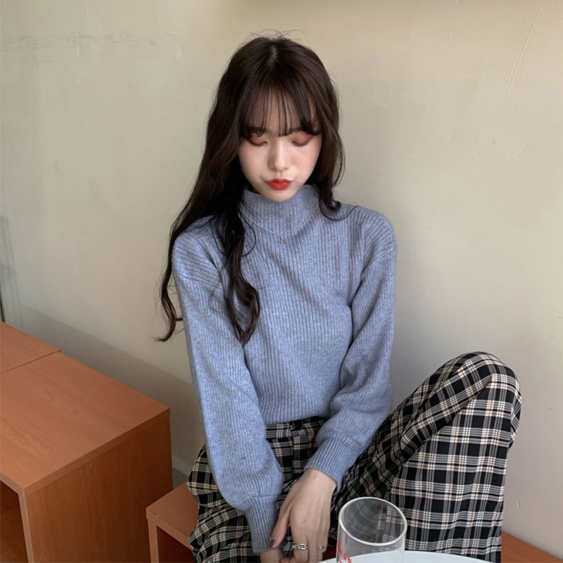 Áo sweater XINLANYASHE dệt kim cổ cao dáng ôm kẻ sọc đơn giản thời trang thu đông 2022 dành cho nữ