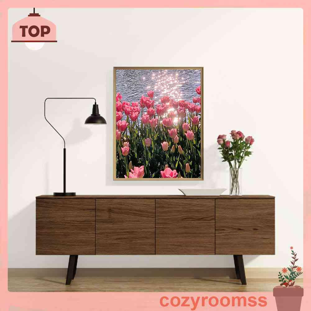Tranh Đính Đá Kim Cương Toàn Bộ 5D DIY Hình Tranh Vẽ Hoa Tulip Bằng Hồ Nước