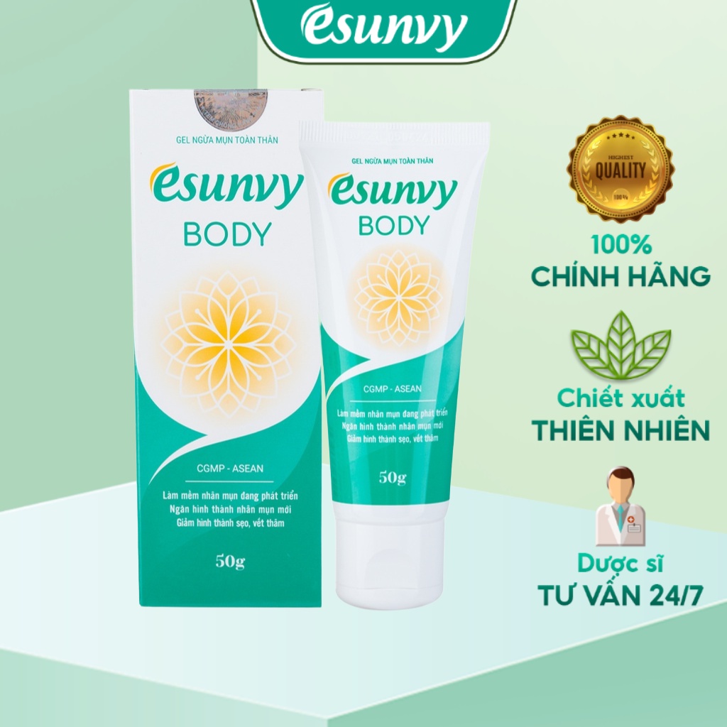 Gel Giảm Mụn Toàn Thân Esunvy Body Giúp Sạch Mụn, Hết Thâm, Mờ Sẹo Dùng Cho Mọi Loại Da Tuýp 50g TPE012