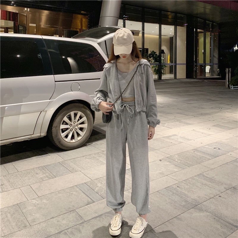 [HTSHOP]-Set bộ đồ thể thao nữ 3 chị tiết bassic phong cách HQ